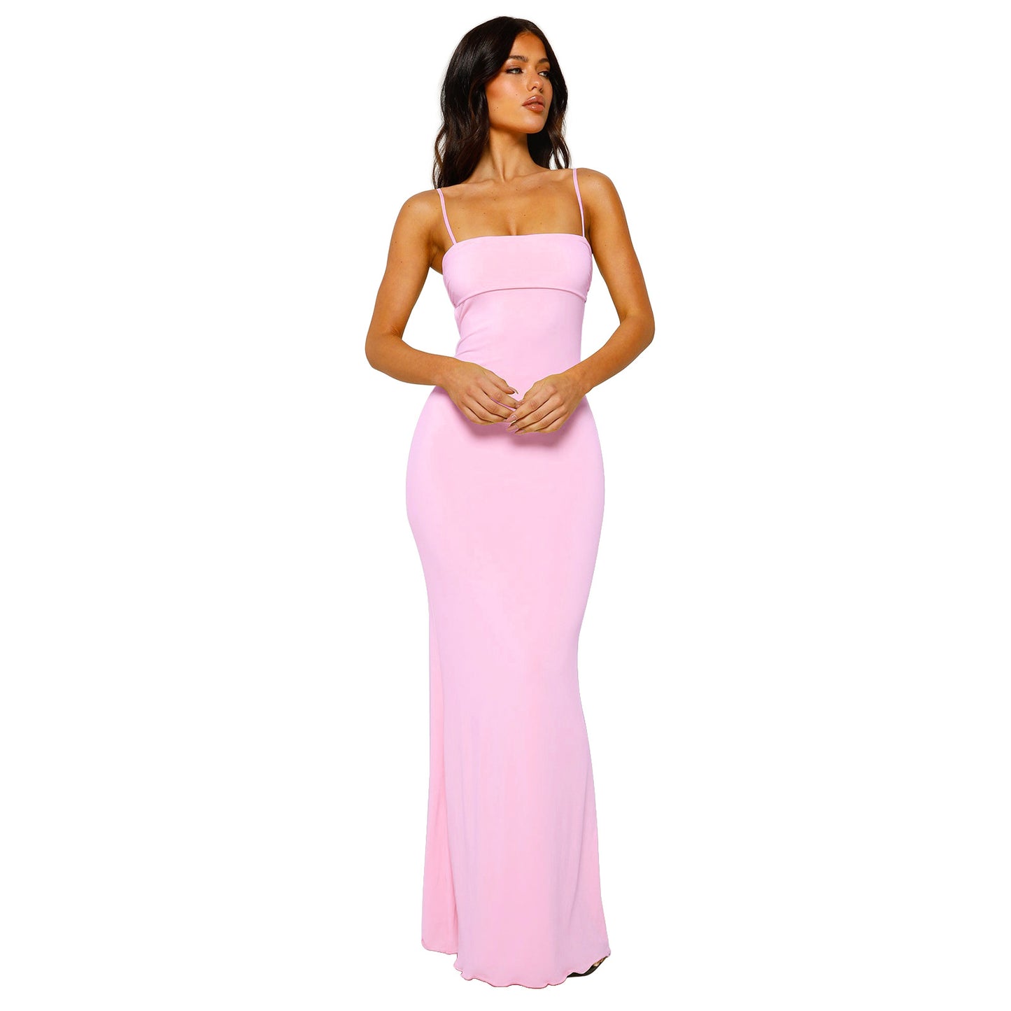 Sexy, Solid Color Dress - Form-Fitting Backless Halter