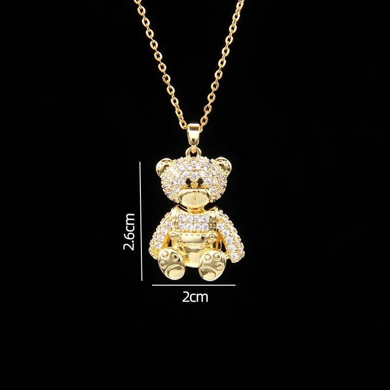 STAINLESS STEEL NECKLACE WITH A SHINY ZIRCON BEAR PENDANT