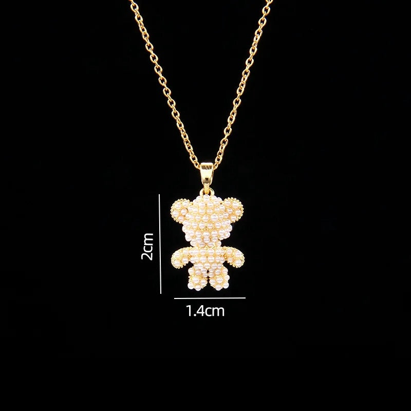 STAINLESS STEEL NECKLACE WITH A SHINY ZIRCON BEAR PENDANT