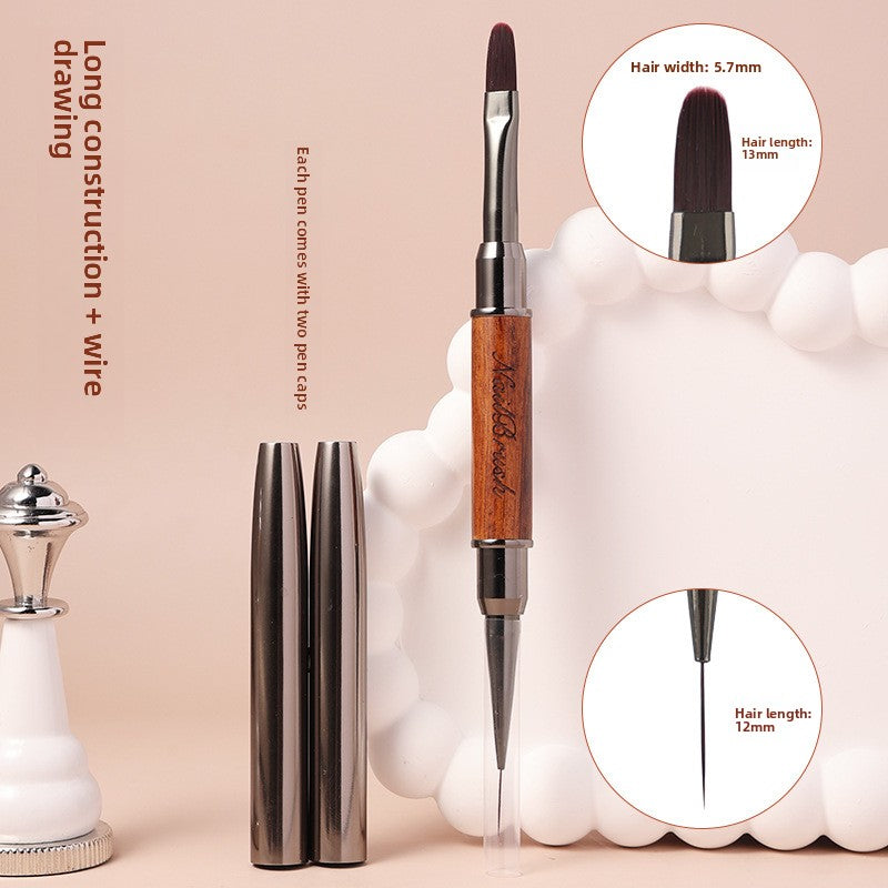 Double-Head Sandalwood Nail Art Brush for Construction & Line Drawing