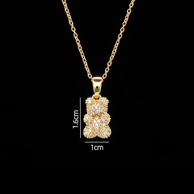 STAINLESS STEEL NECKLACE WITH A SHINY ZIRCON BEAR PENDANT