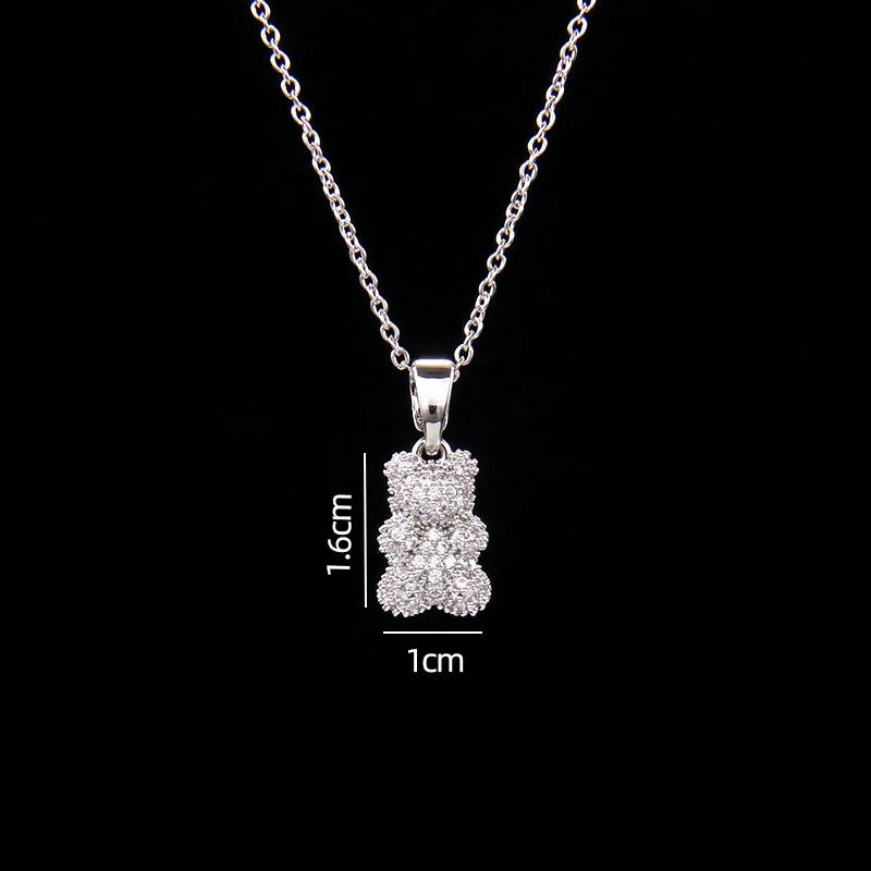 STAINLESS STEEL NECKLACE WITH A SHINY ZIRCON BEAR PENDANT