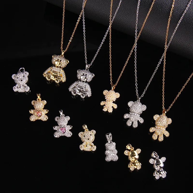 STAINLESS STEEL NECKLACE WITH A SHINY ZIRCON BEAR PENDANT