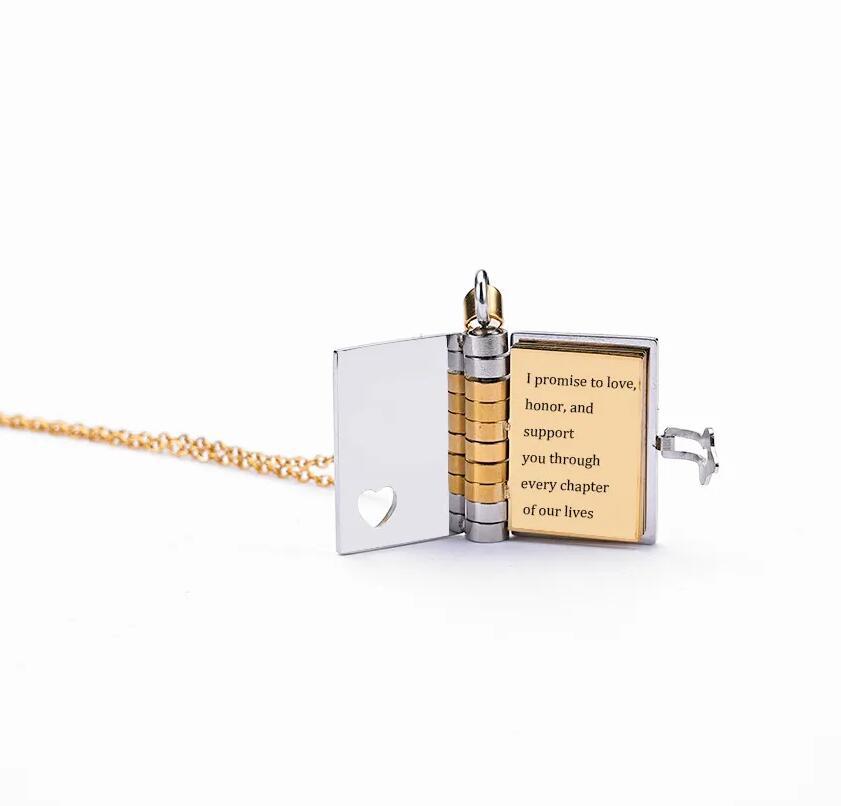 Book Pendant Stainless Steel Necklace
