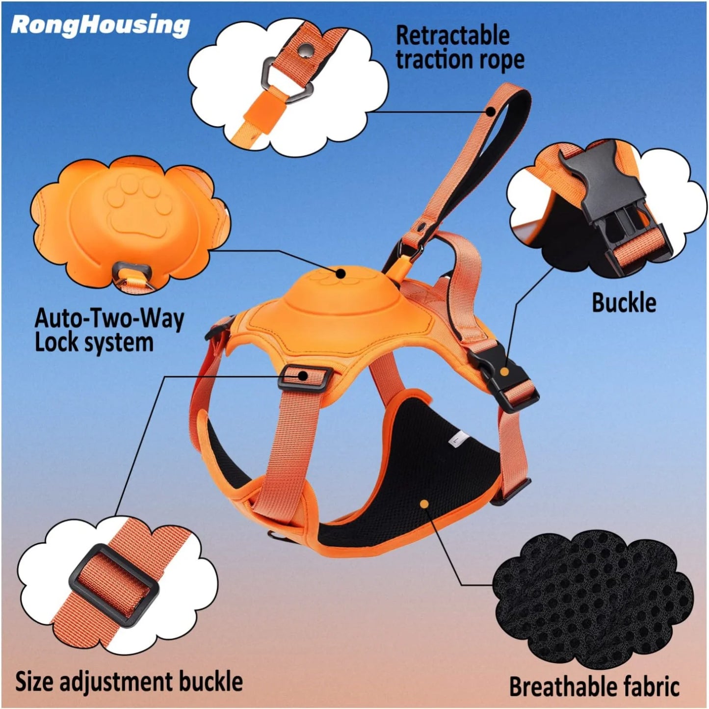 DOG HARNESS & AUTOMATIC RETRACTABLE LEASH KIT