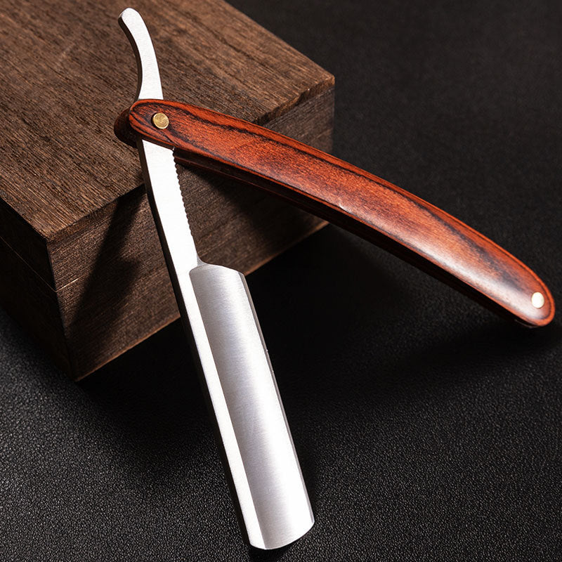 Classic Stainless Steel Straight Razor with Wood Handle