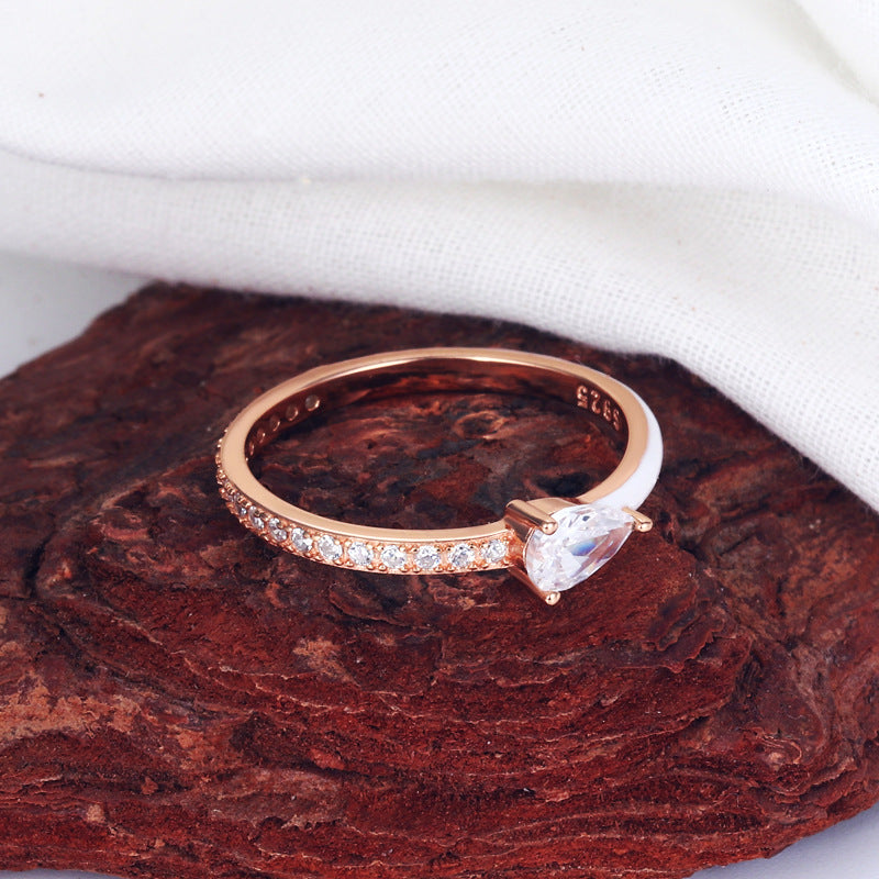 Sterling Silver Zircon Geometric Enamel Ring