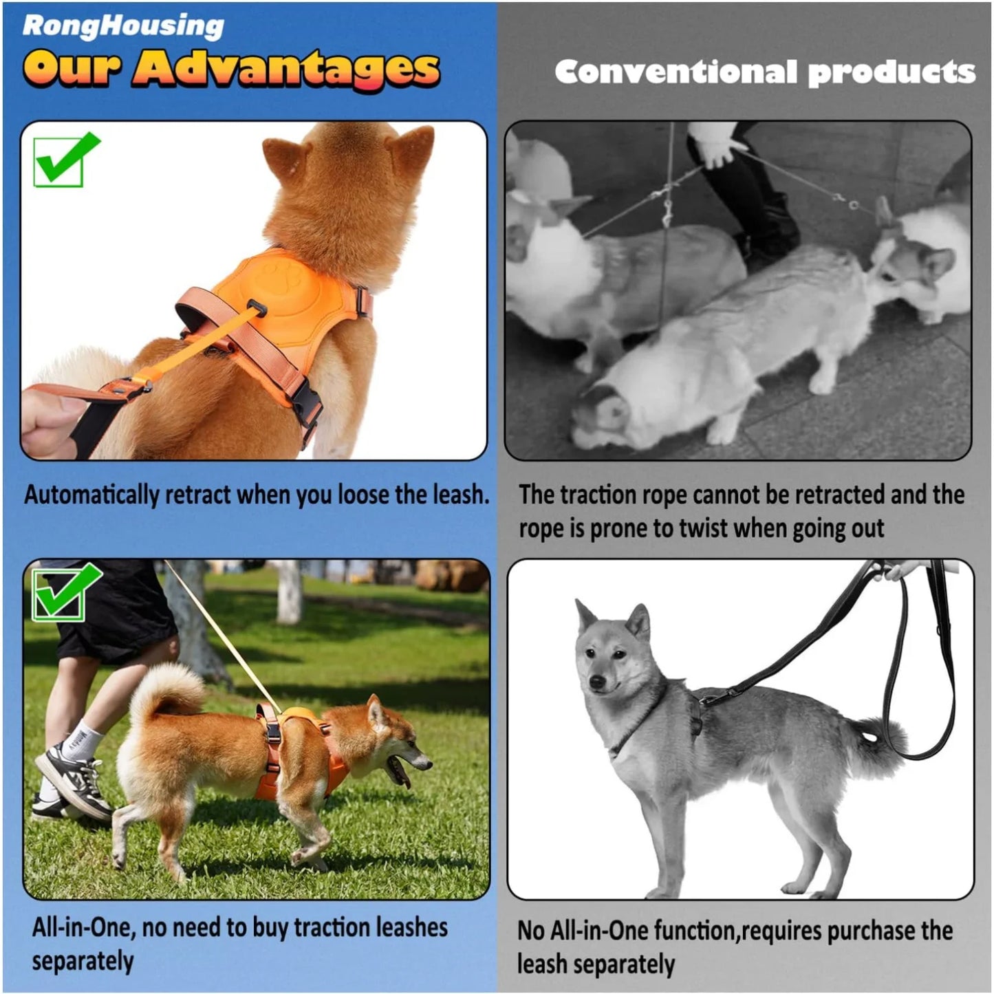 DOG HARNESS & AUTOMATIC RETRACTABLE LEASH KIT