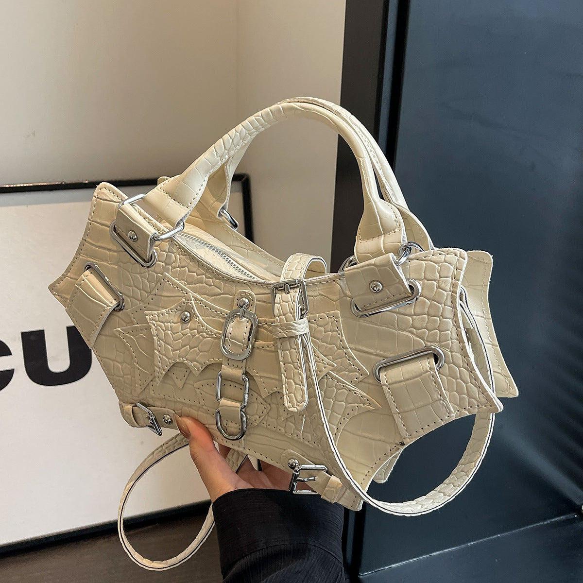 Gothic Bat Wing Shoulder/Hand Bag with Studded Details