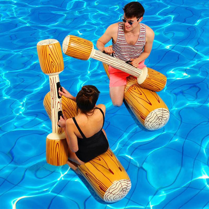 Inflatable Double Water Strike Game Set with Swimming Logs and Sticks