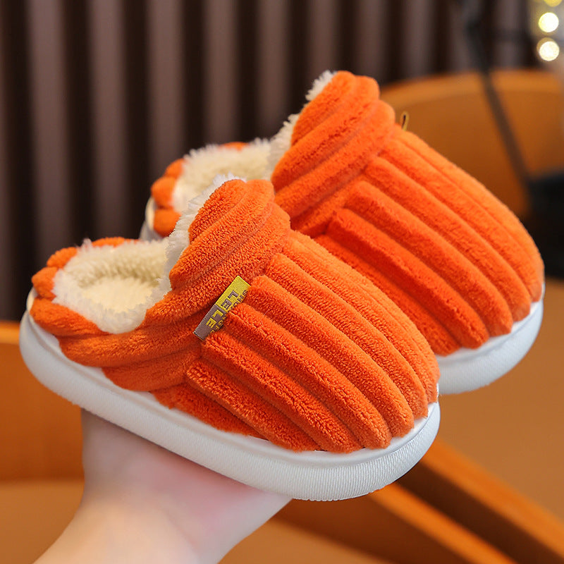 Winter Kids Fleece-Lined Cotton Slippers with Anti-Slip Sole