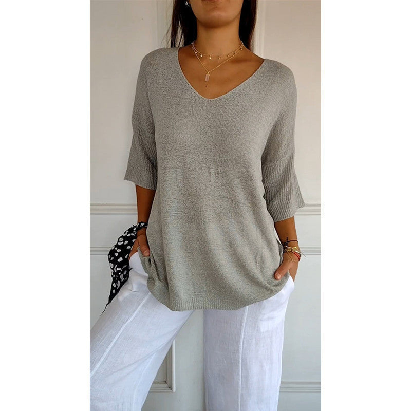Casual V-Neck Knitted Sweater