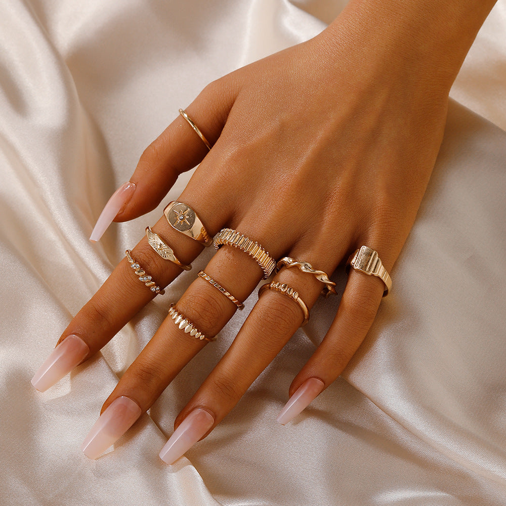 Women's Adjustable Geometric Alloy Ring Set