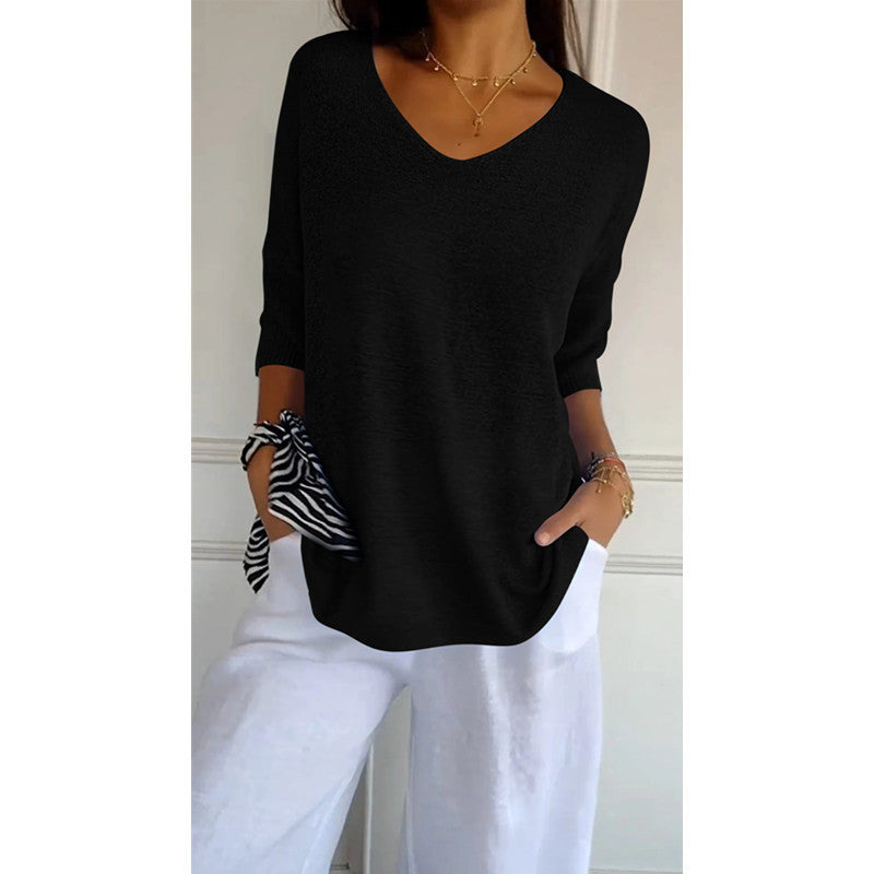 Casual V-Neck Knitted Sweater