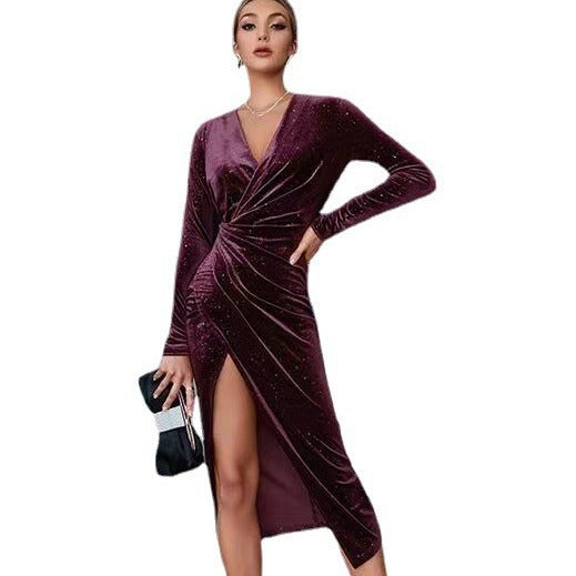 Velvet Long Sleeve Evening Dress