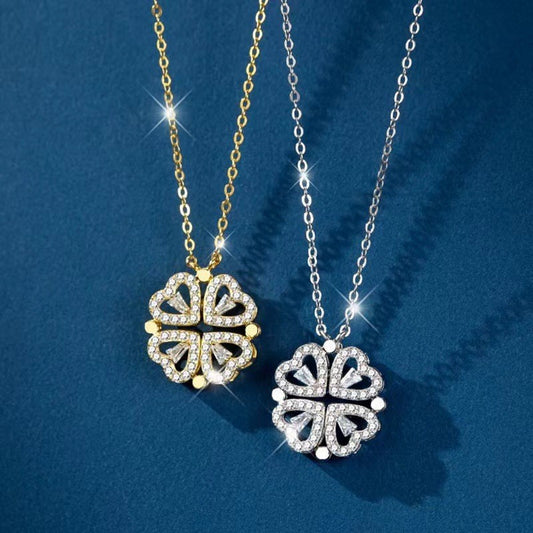 Magnetic Heart Four-Leaf Clover Copper Pendant Necklace