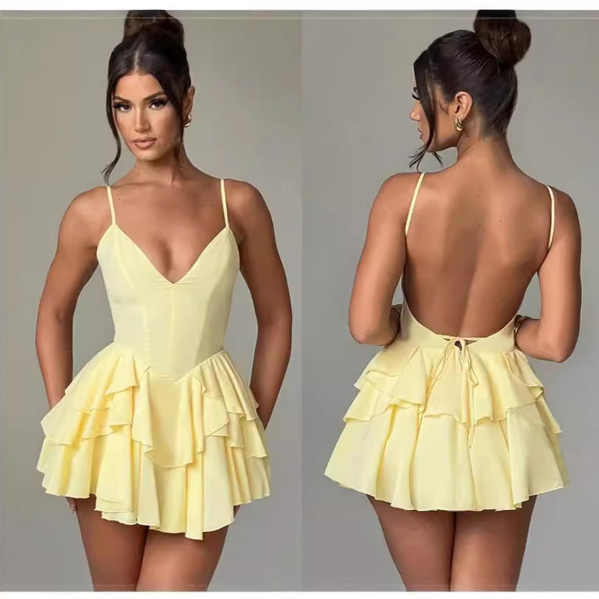 Elegant Ruffled Backless Dress