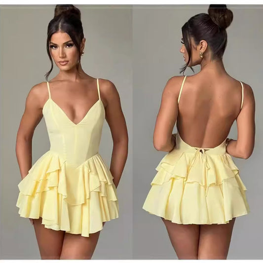 Elegant Ruffled Backless Dress