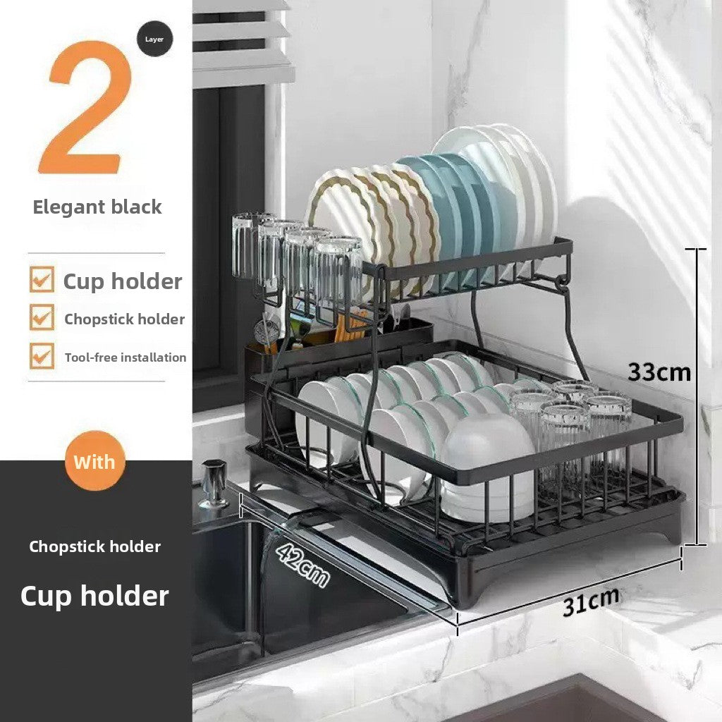 Kitchen Dish Rack with Drainage, Multilayer Storage for Dishes and Cups