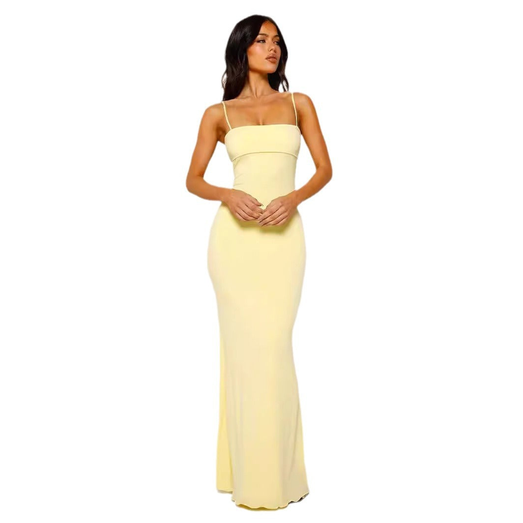 Sexy, Solid Color Dress - Form-Fitting Backless Halter
