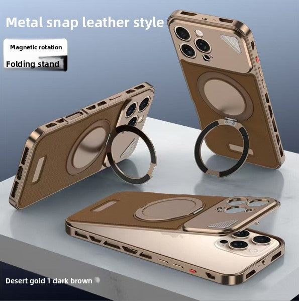 Aluminum Alloy Nappa Leather Magnetic Phone Case