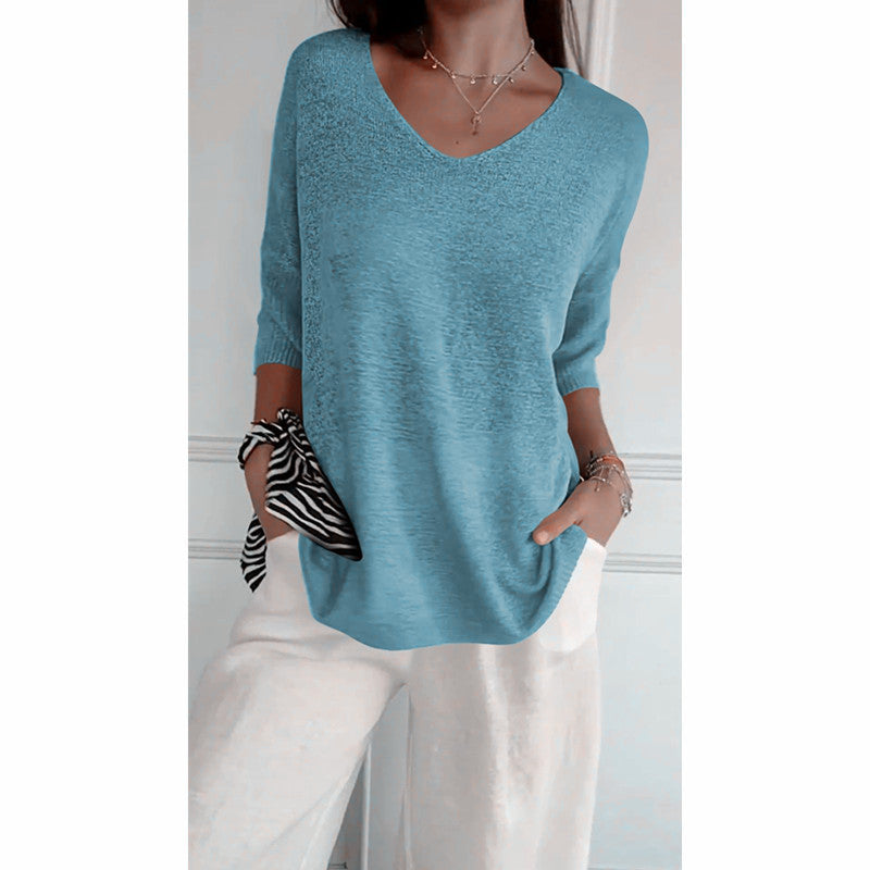 Casual V-Neck Knitted Sweater