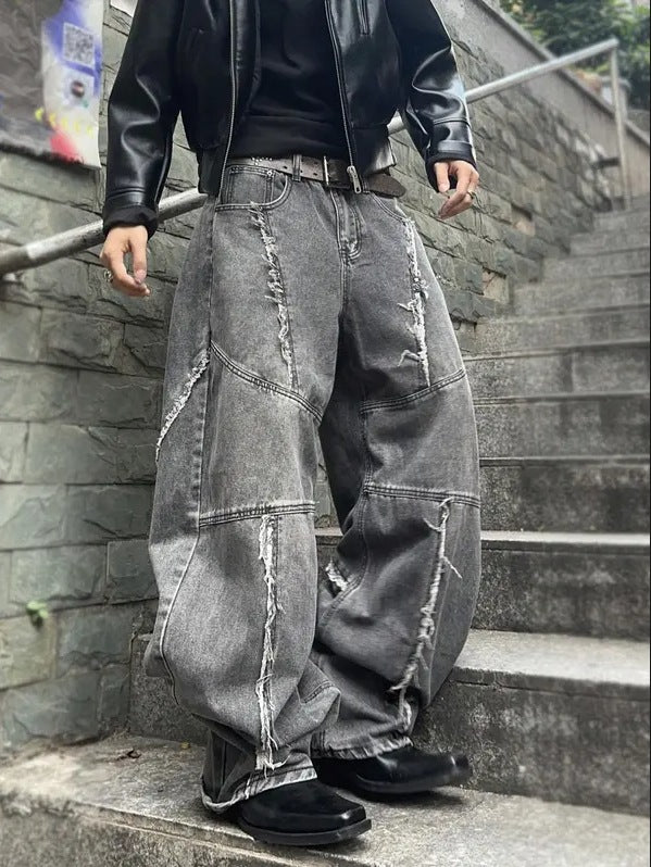 American Retro Washed Distressed Jeans - Loose Straight Pants