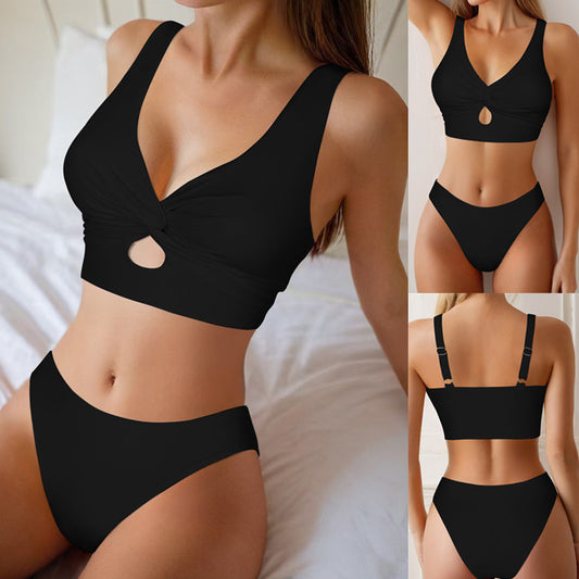 Women's Solid Color Twist Detail Bikini Swimsuit