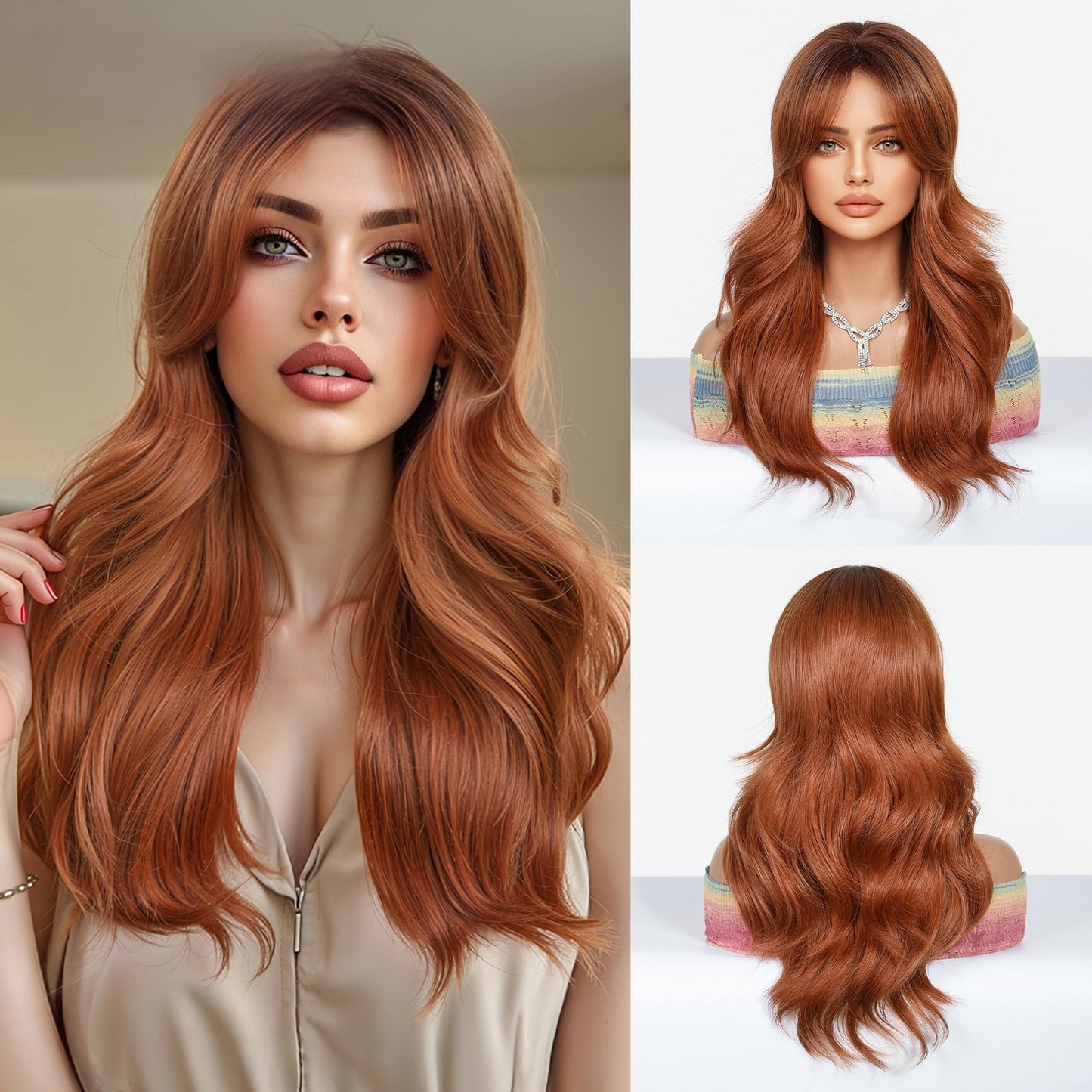 Long wig with a golden gradient figure-eight bangs