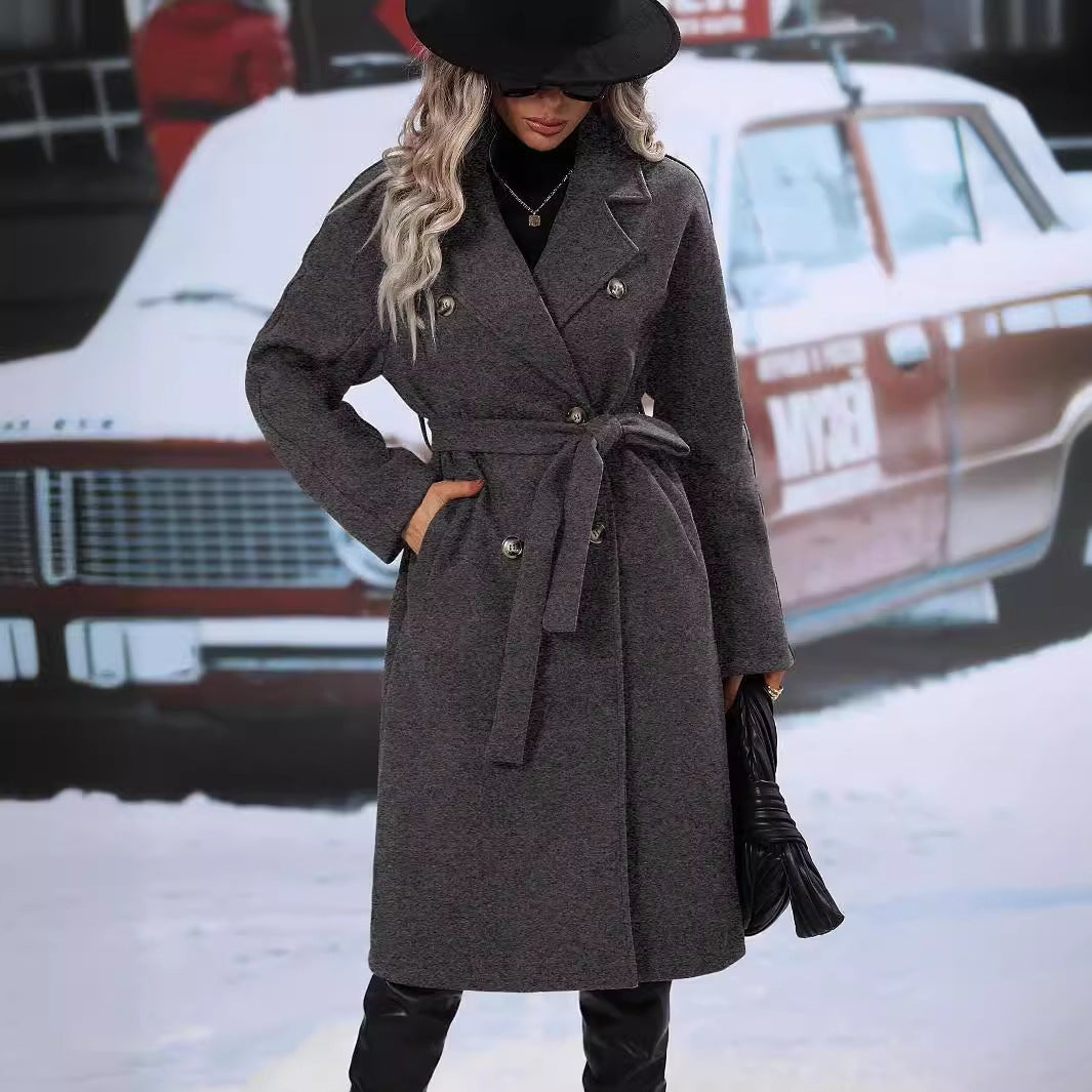 Women's Double-Breasted Belted Wool Coat