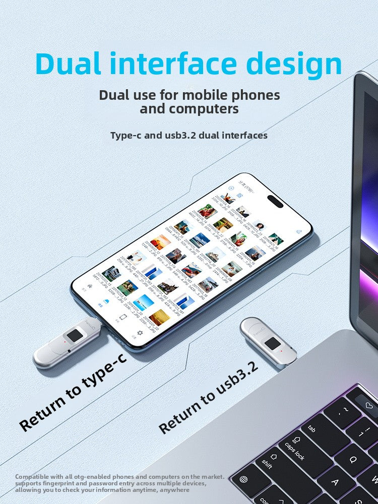 Dual-Interface Fingerprint Encryption USB Drive