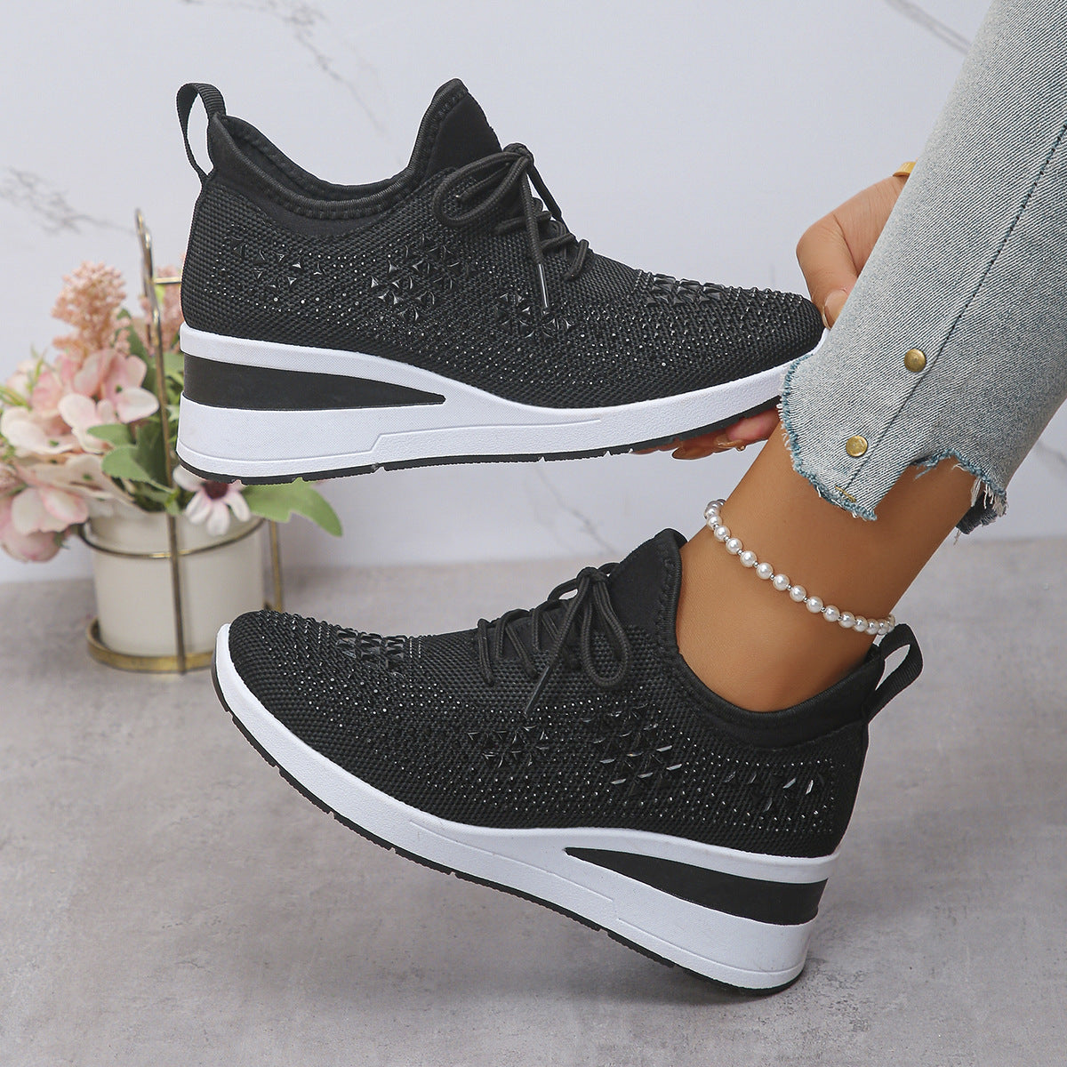Rhinestone Lace-Up Women's Casual Shoes