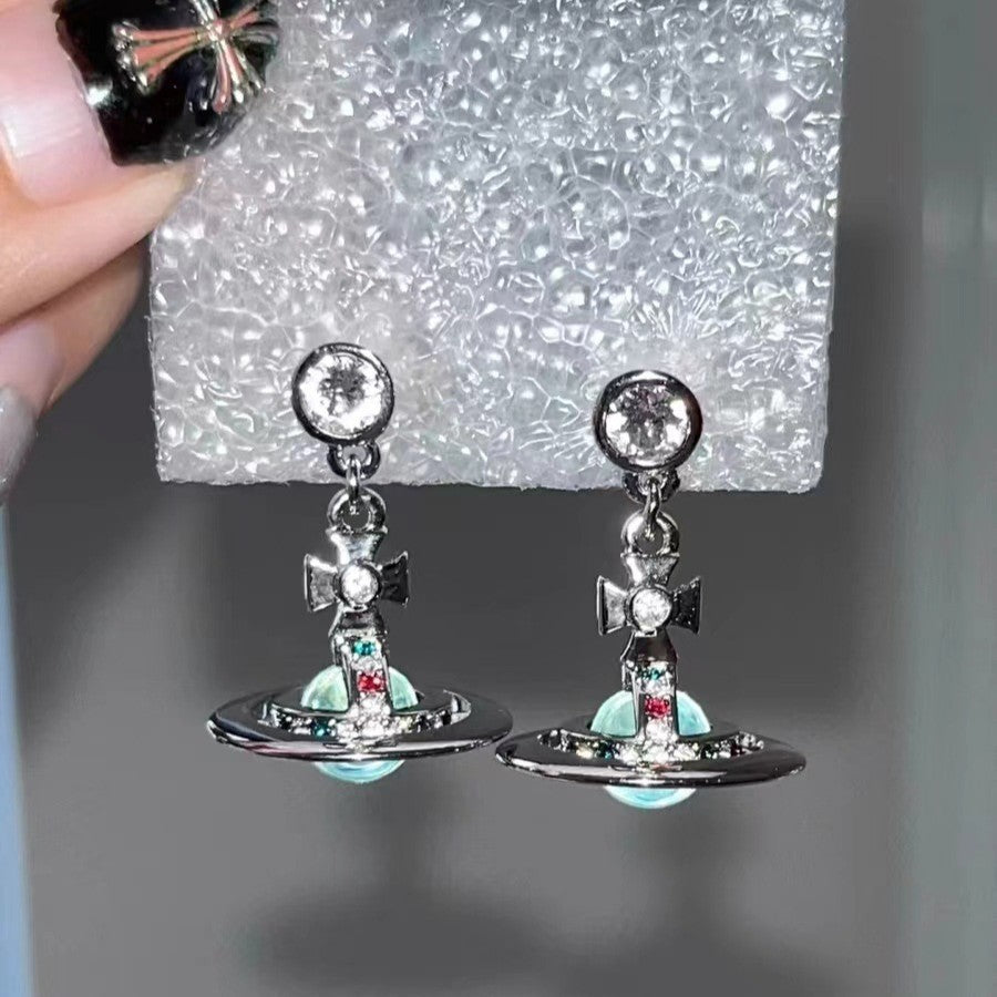 Retro Saturn Earrings - 925 Silver