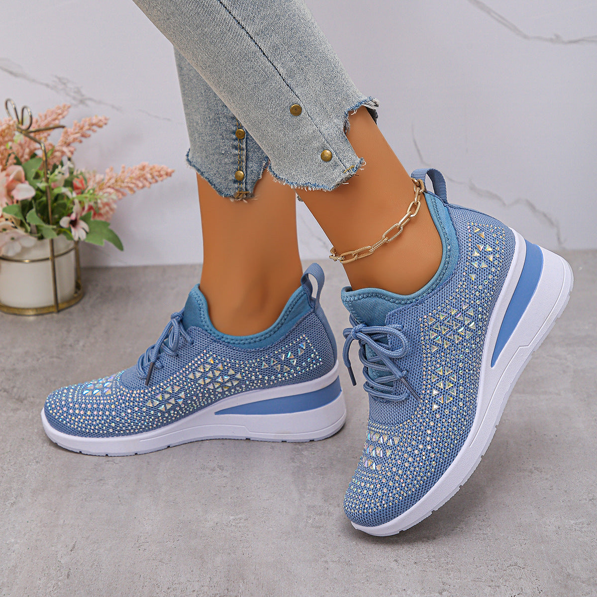 Rhinestone Lace-Up Women's Casual Shoes