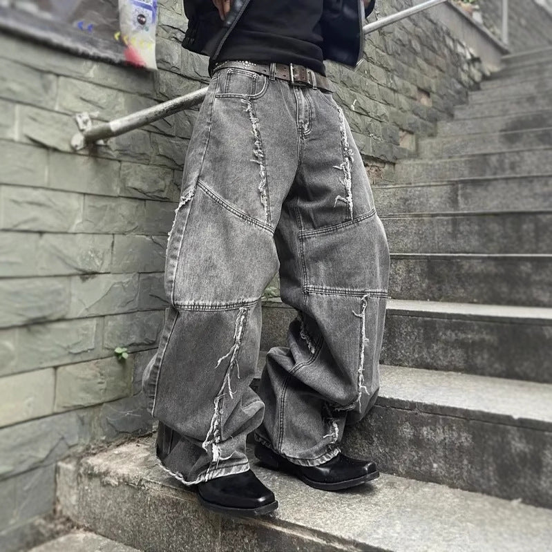 American Retro Washed Distressed Jeans - Loose Straight Pants