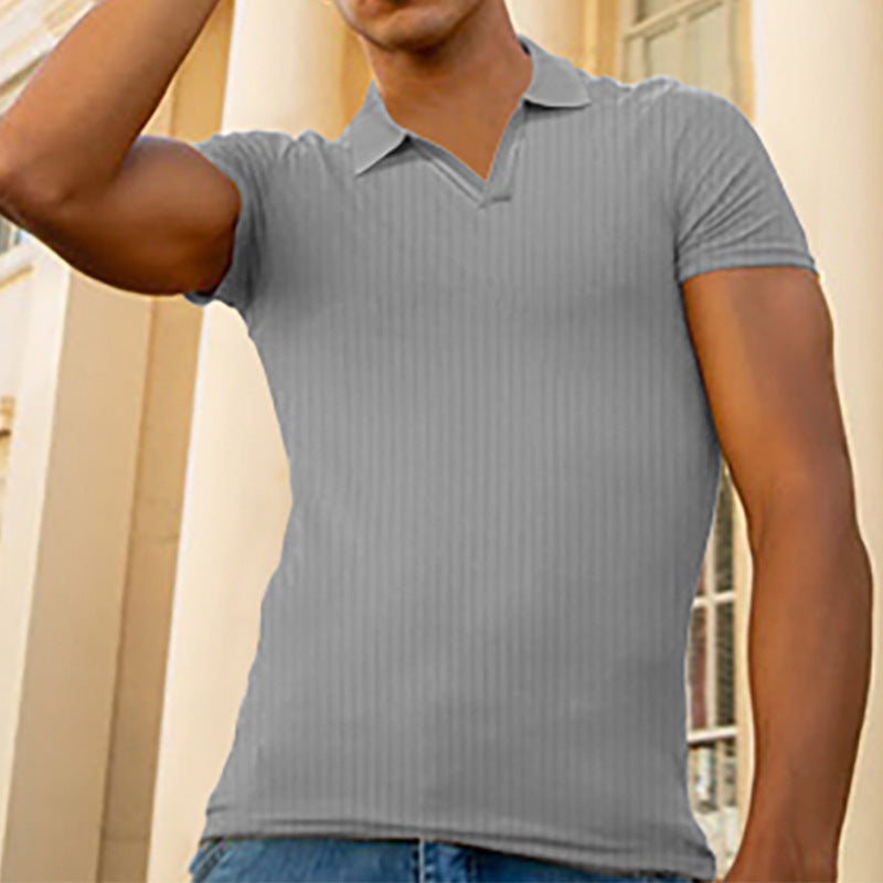 Men's T-shirt with lapel and V-neck