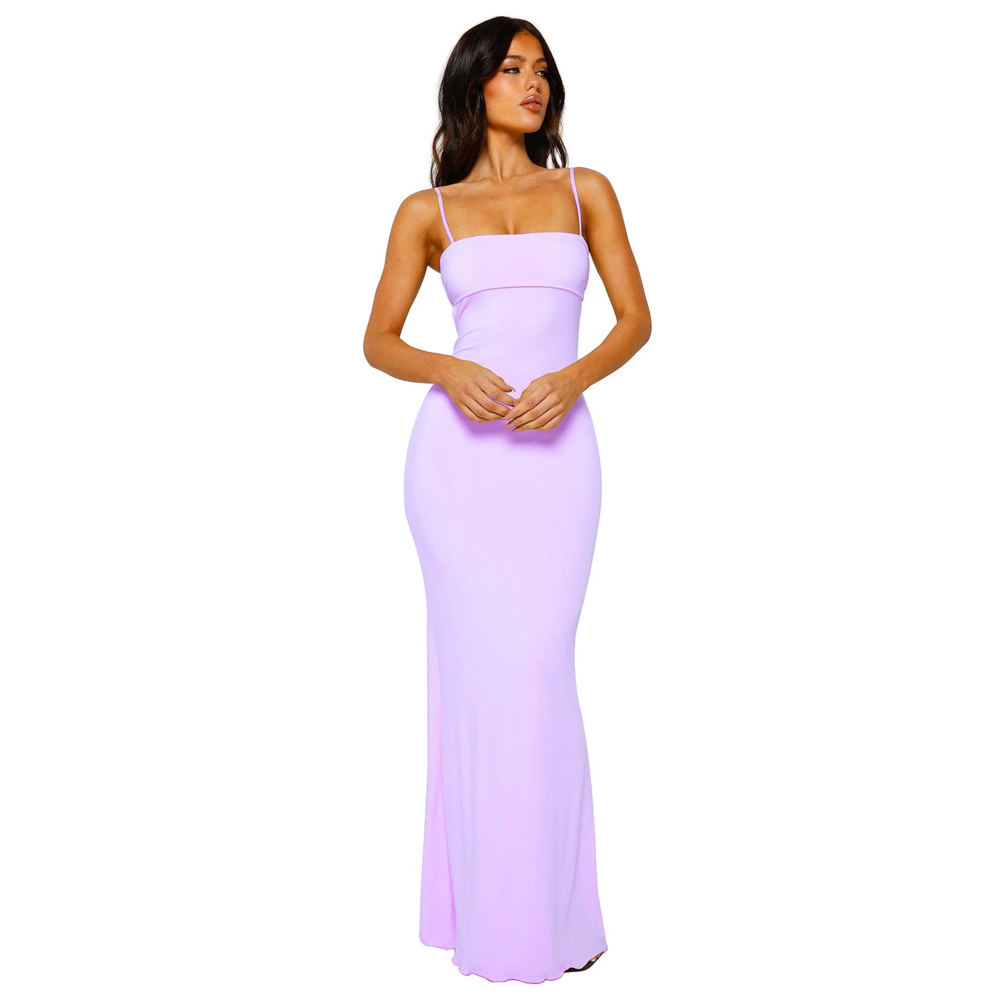 Sexy, Solid Color Dress - Form-Fitting Backless Halter