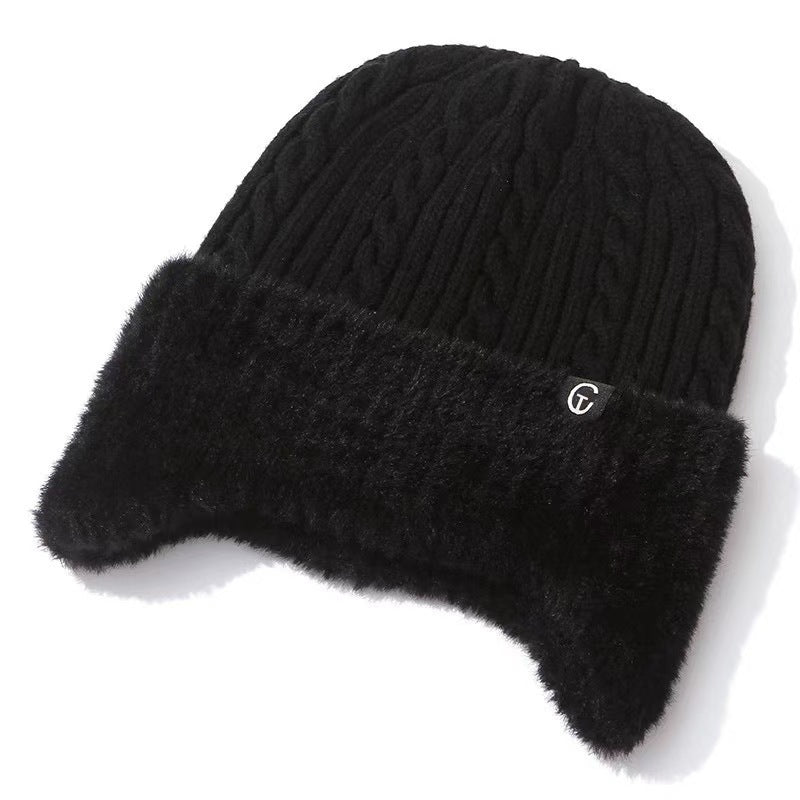 Men's Fleece-Lined Knitted Winter Hat with Ear Protection
