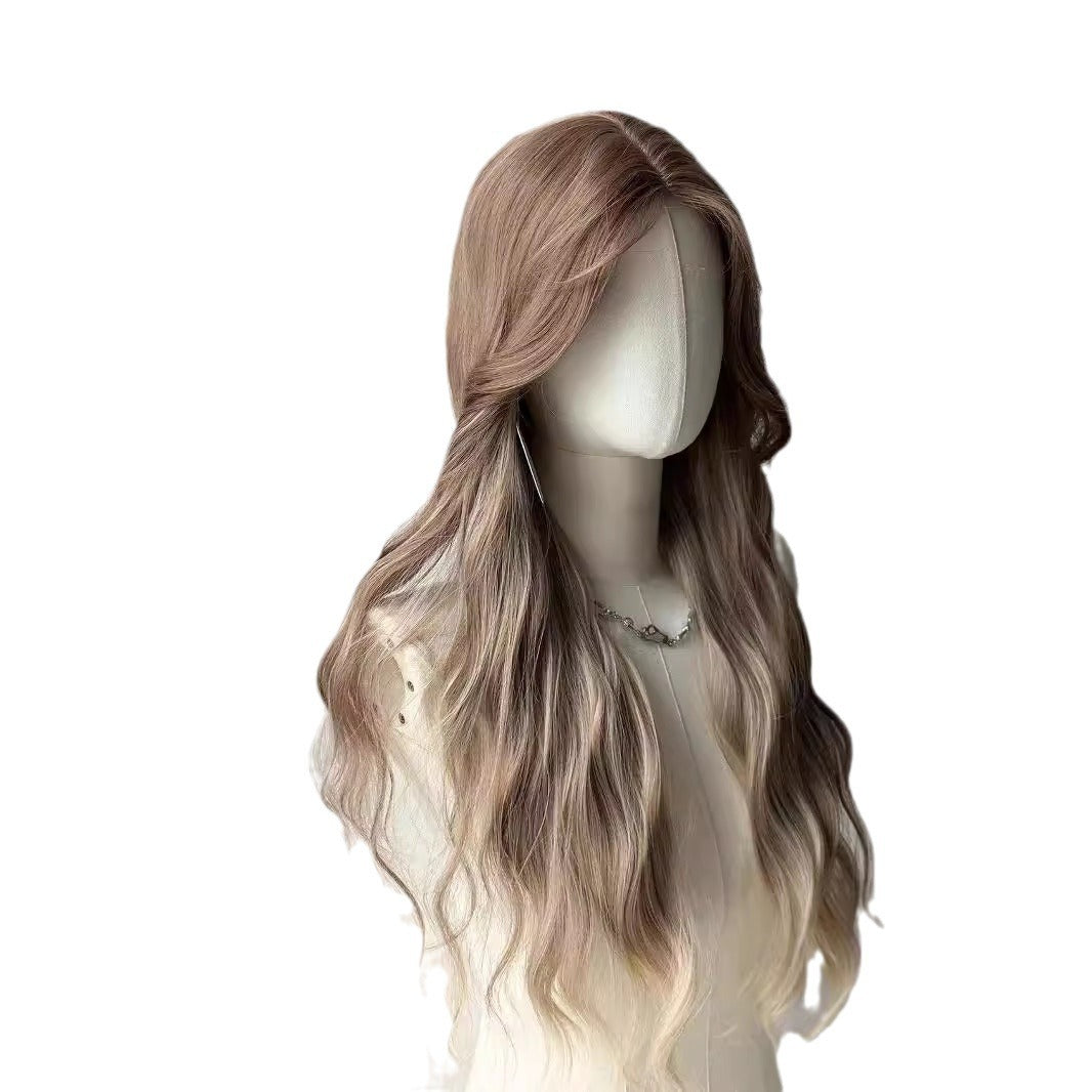 A full-length wig for women with long curly hair on the forehead