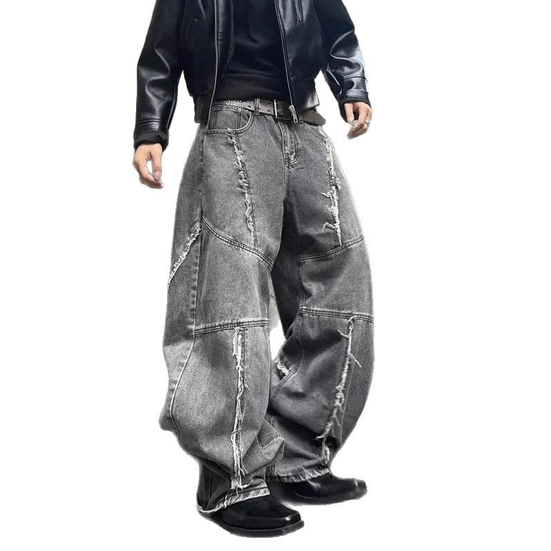 American Retro Washed Distressed Jeans - Loose Straight Pants