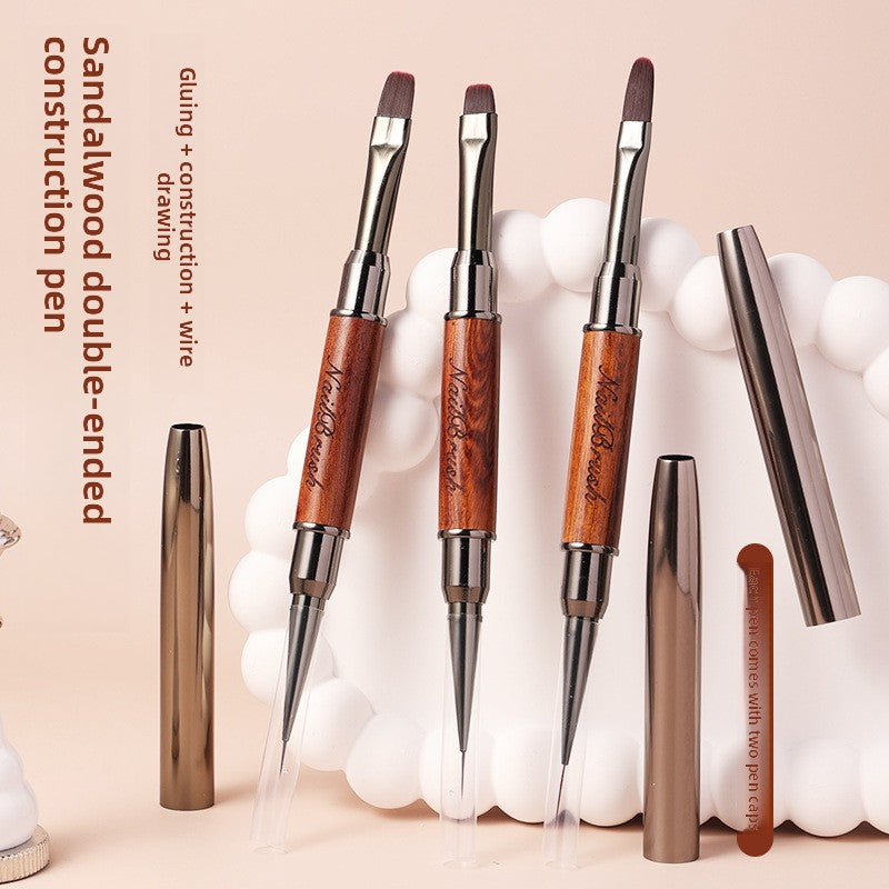 Double-Head Sandalwood Nail Art Brush for Construction & Line Drawing