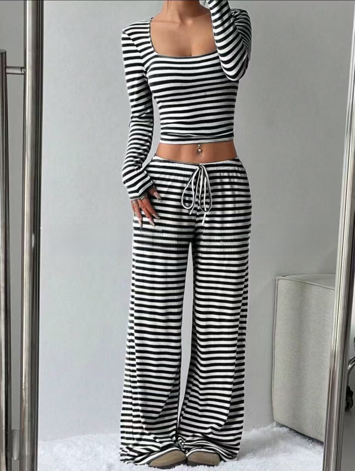 Women's Striped Knitted Slimming Suit