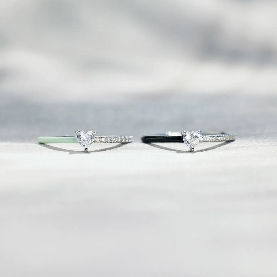 Sterling Silver Zircon Geometric Enamel Ring