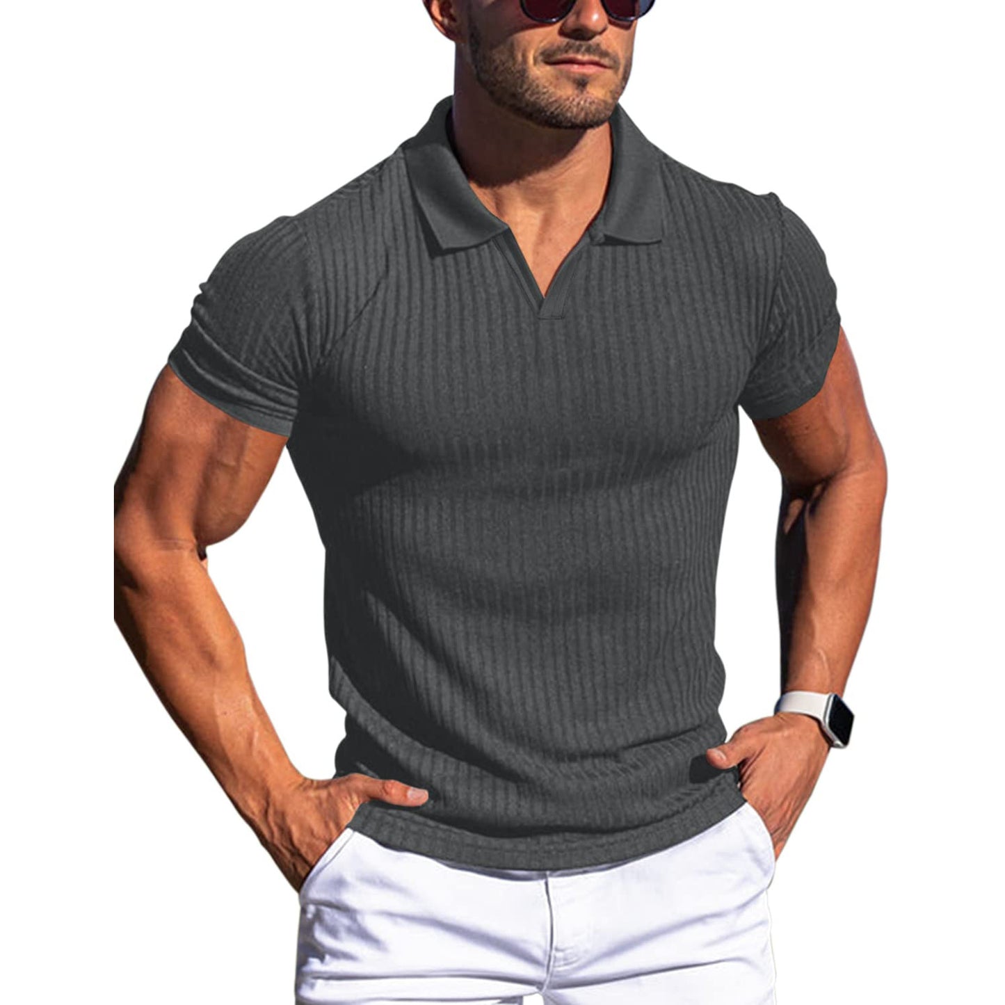 Men's T-shirt with lapel and V-neck
