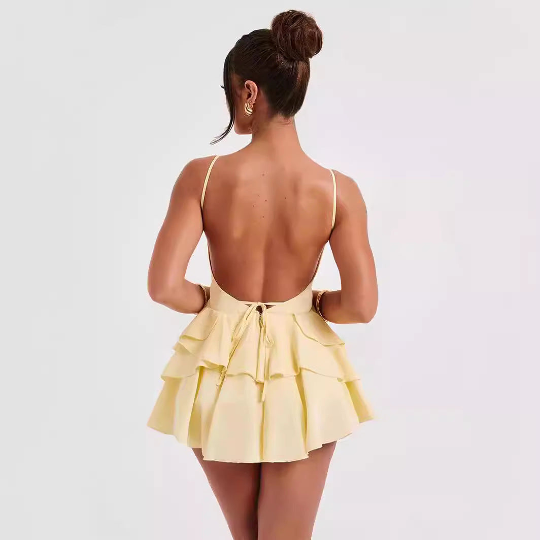 Elegant Ruffled Backless Dress