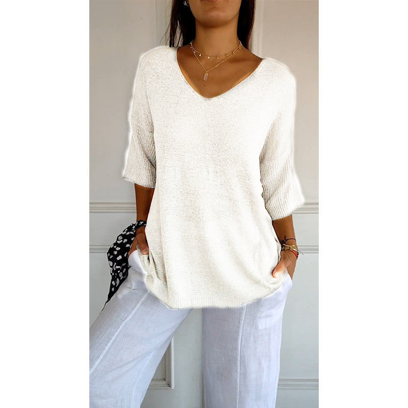 Casual V-Neck Knitted Sweater