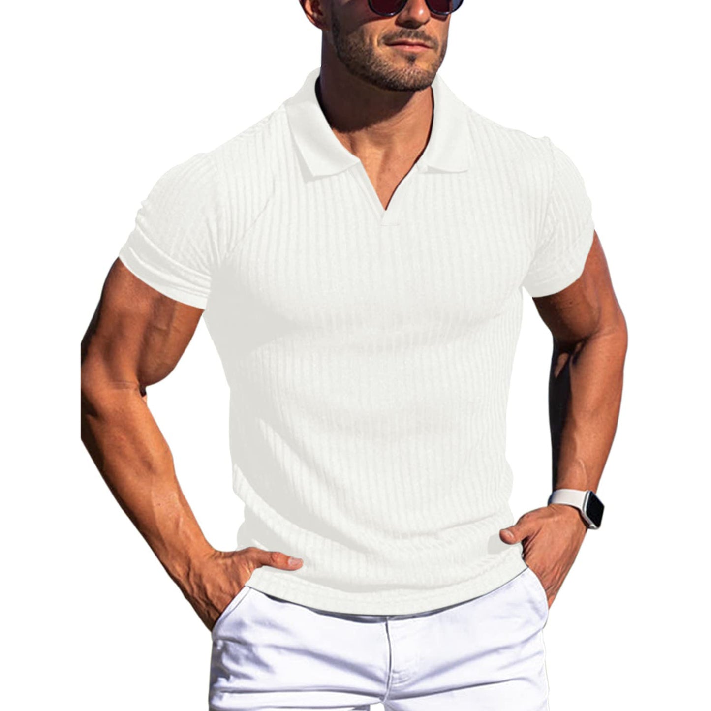 Men's T-shirt with lapel and V-neck