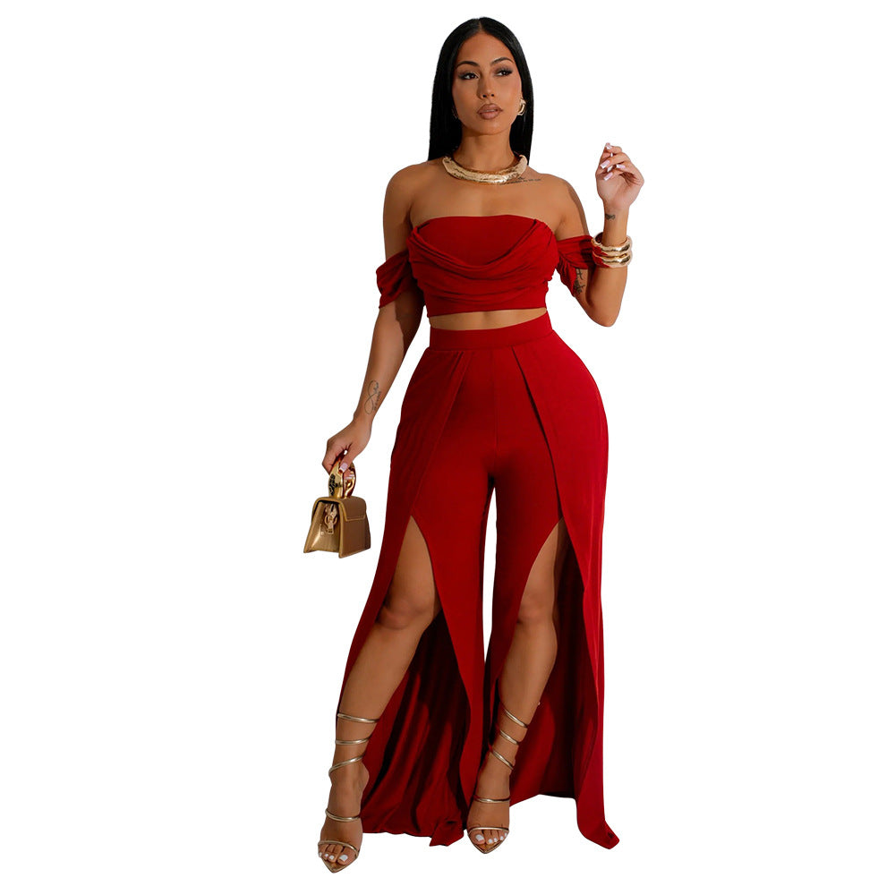 Sleeveless Tube Top and Wide Leg Lounge Pants Set
