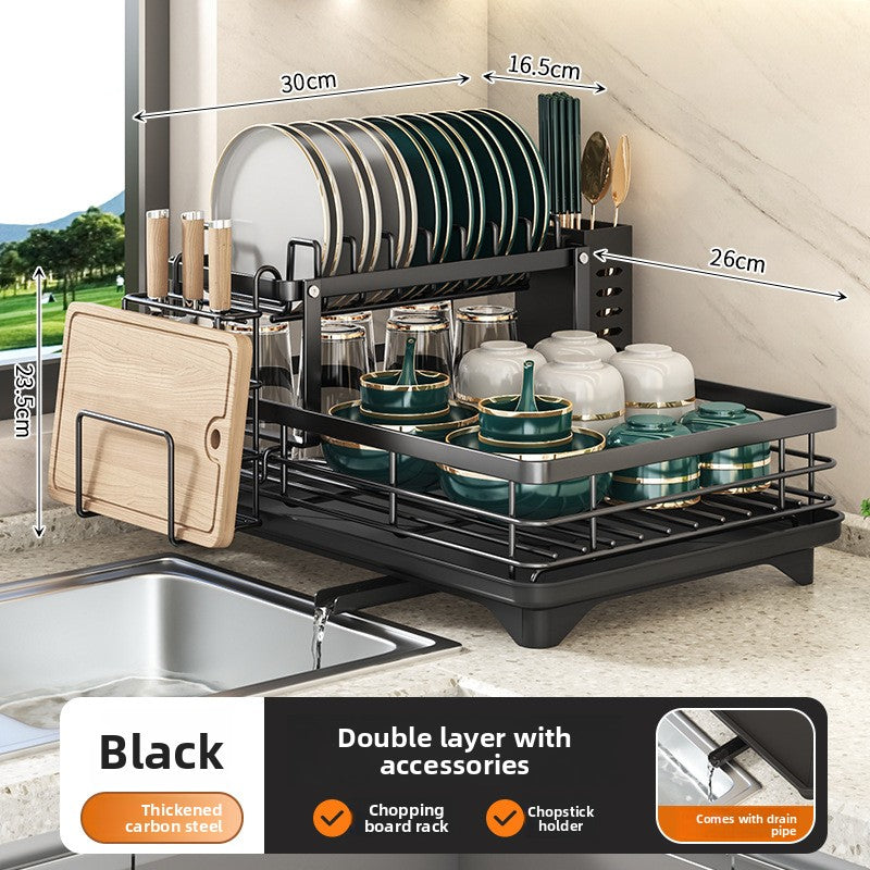 Kitchen Dish Rack with Drainage, Multilayer Storage for Dishes and Cups