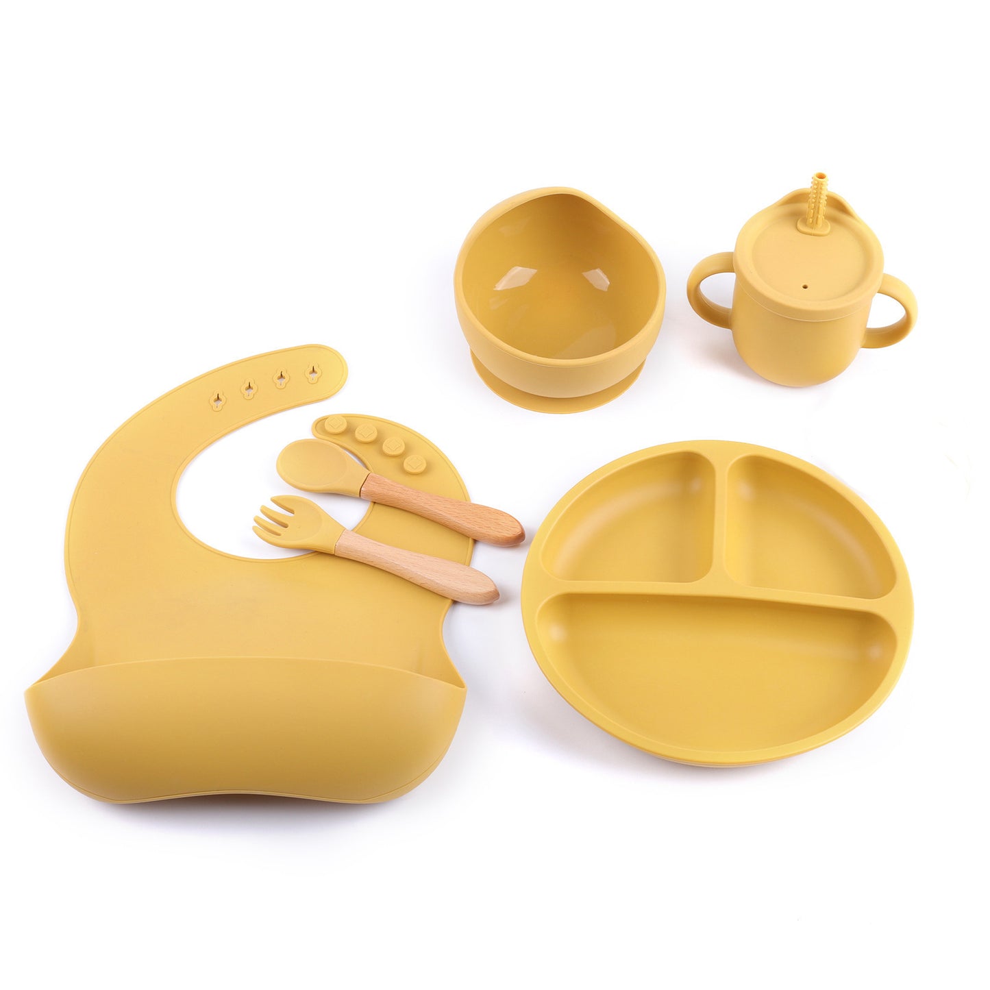 Baby Silicone Feeding Set with Bib, Plate, Bowl, and Utensils